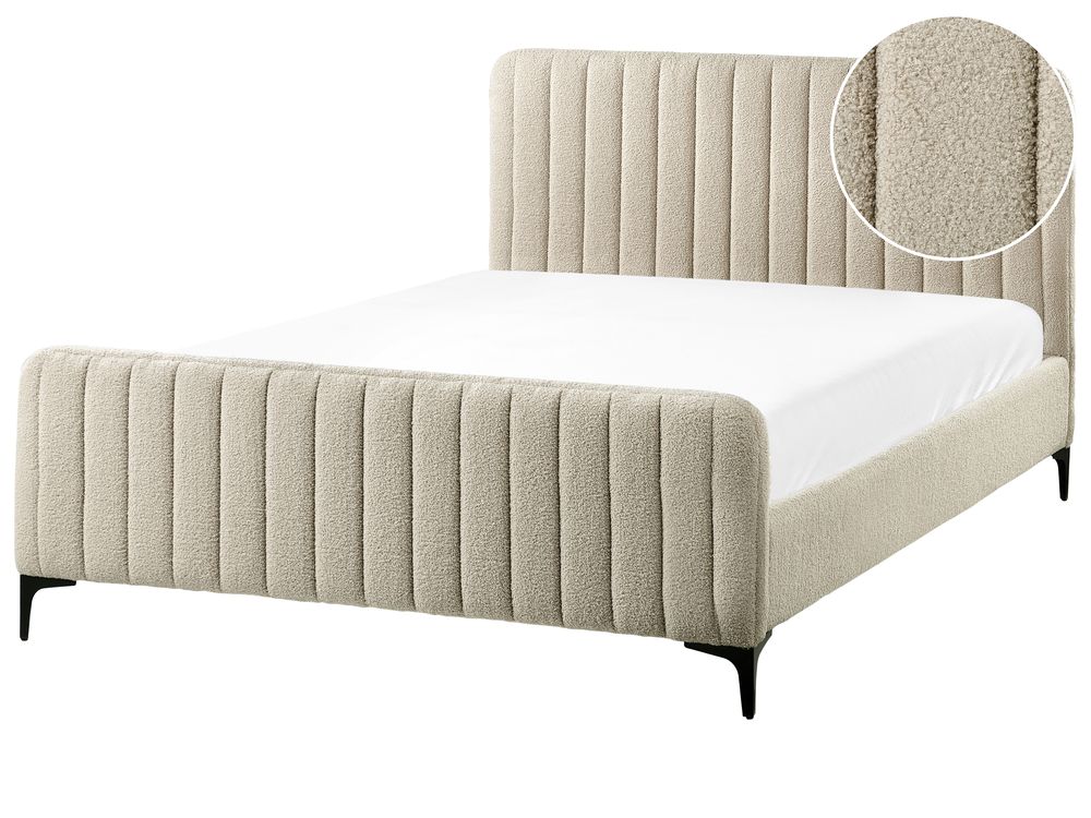 Letto Bouclé LUNAN 140 x 200 cm Beige