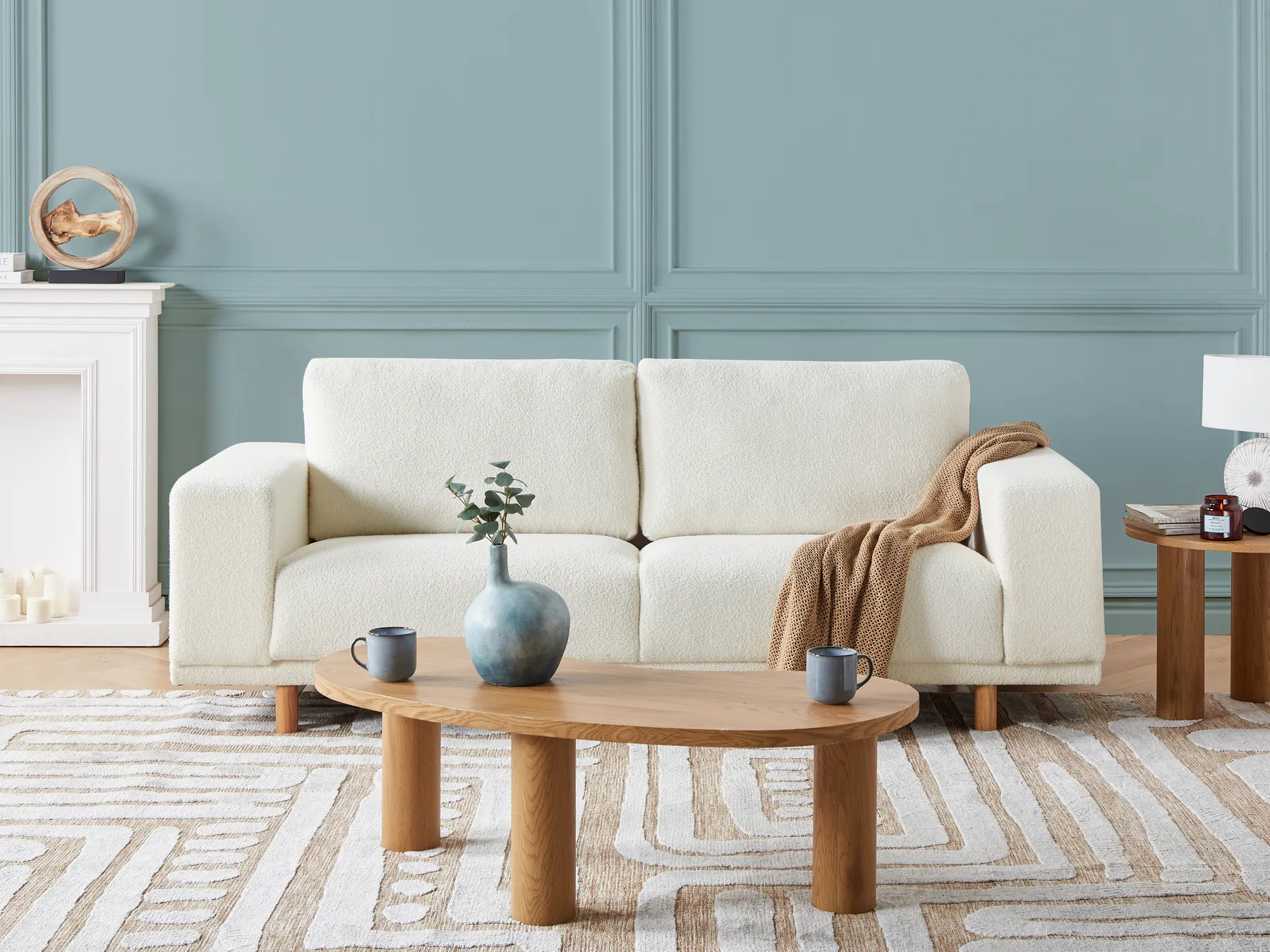 Sofa 3 Seater NIVALA Boucle Off-White_946979