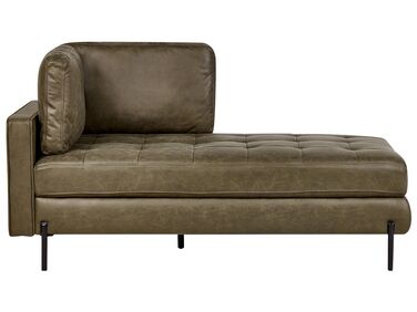 Left Hand Faux Leather Chaise Lounge Green REBAIS