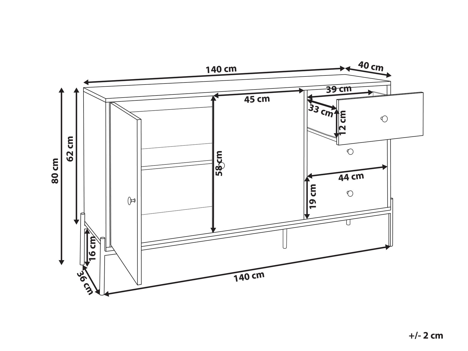 3 Drawer Sideboard Light Wood and Black ARIZONA_942951 3 Drawer Sideboard Light Wood and Black ARIZONA_942951