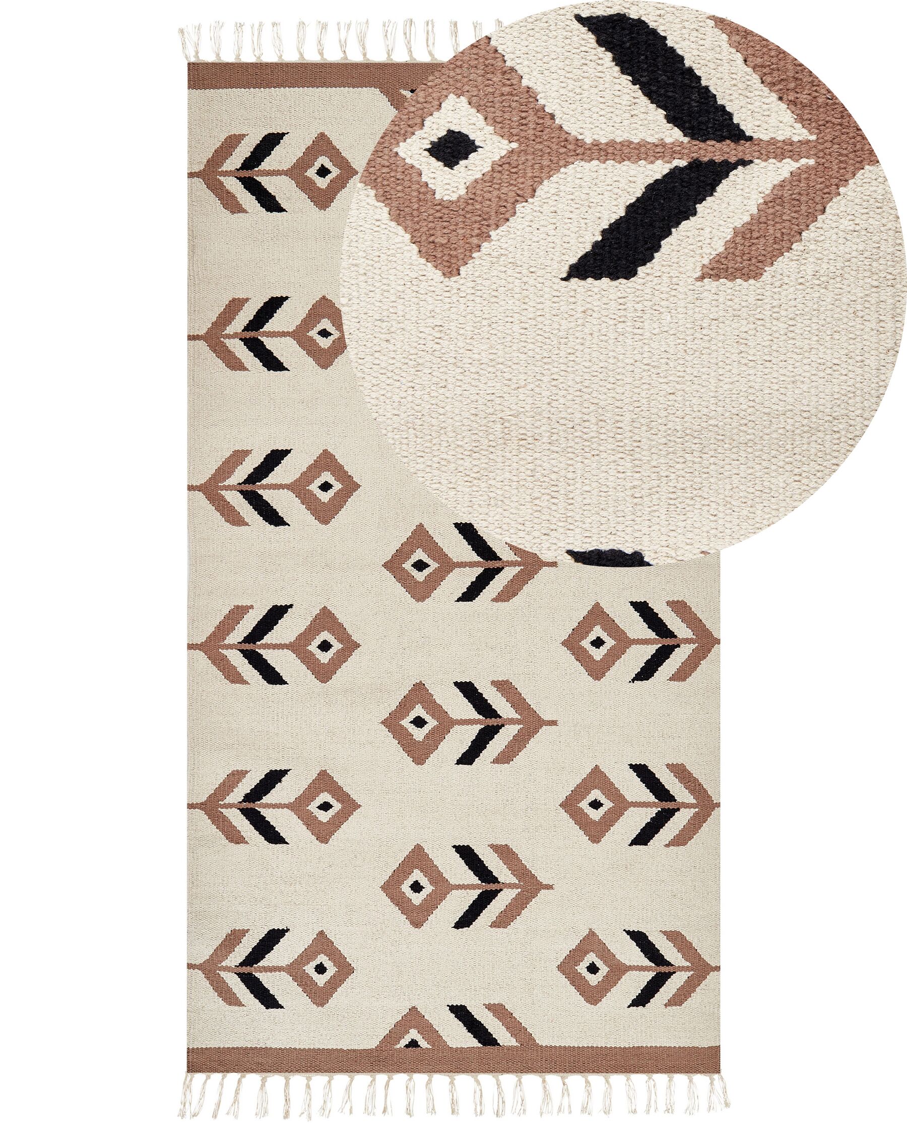 Bavlněný kelimový koberec 80 x 150 cm béžový/černý NIAVAN_869855