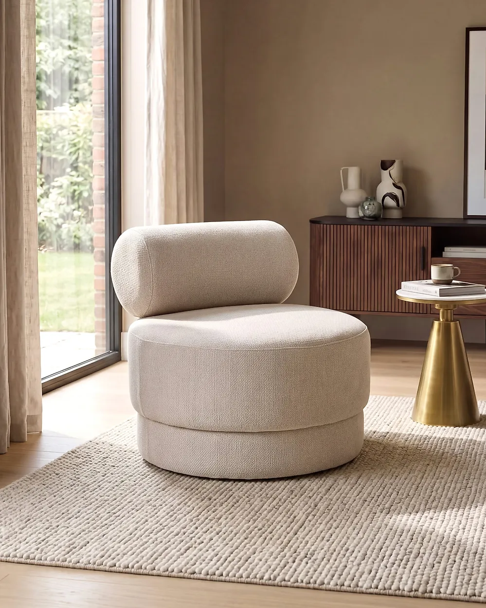 Swivel Armchair KARVIA  Fabric Light Beige_1165204