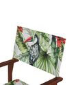 Set of 2 Acacia Folding Chairs and 2 Replacement Fabrics Dark Wood with Off-White / Toucan Pattern CINE_819066