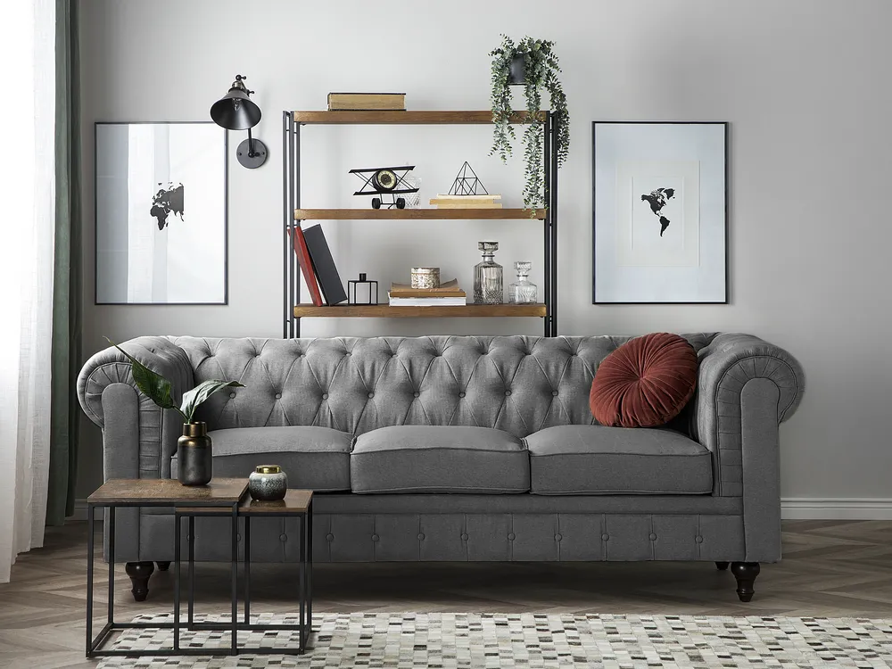 Sofa dla 3 osób CHESTERFIELD Jasnoszary