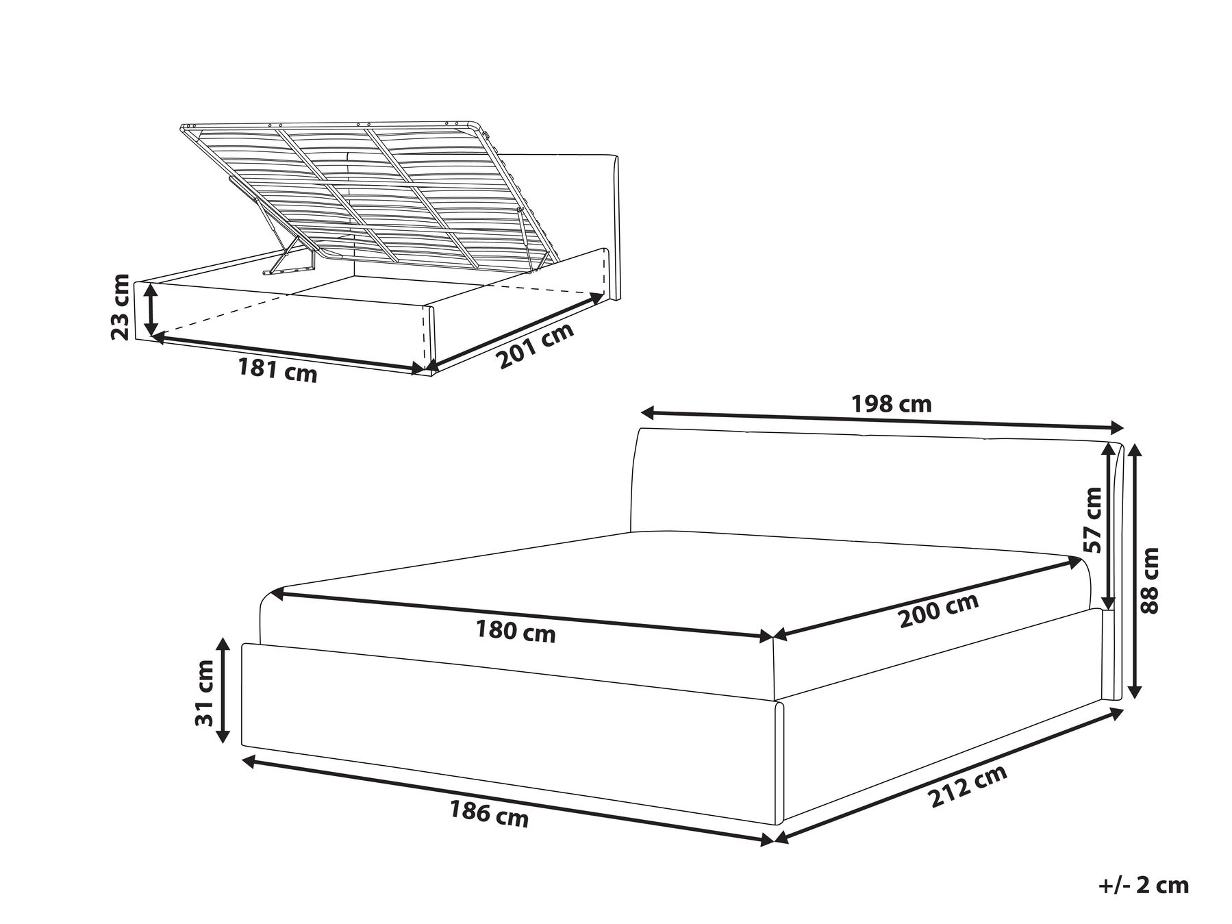 Ottoman Bed ORBEY Boucle Off-White 180 x 200 cm (EU Super King)_964687