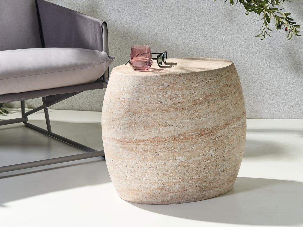 Side Table RICADI 40 cm 58 cm Travertine Effect