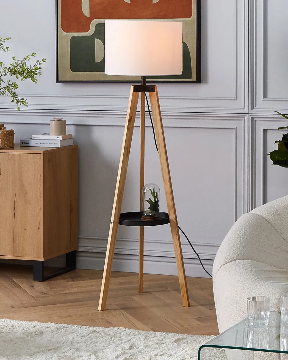 Lampa podłogowa BLUFF Drewno sosnowe Biały