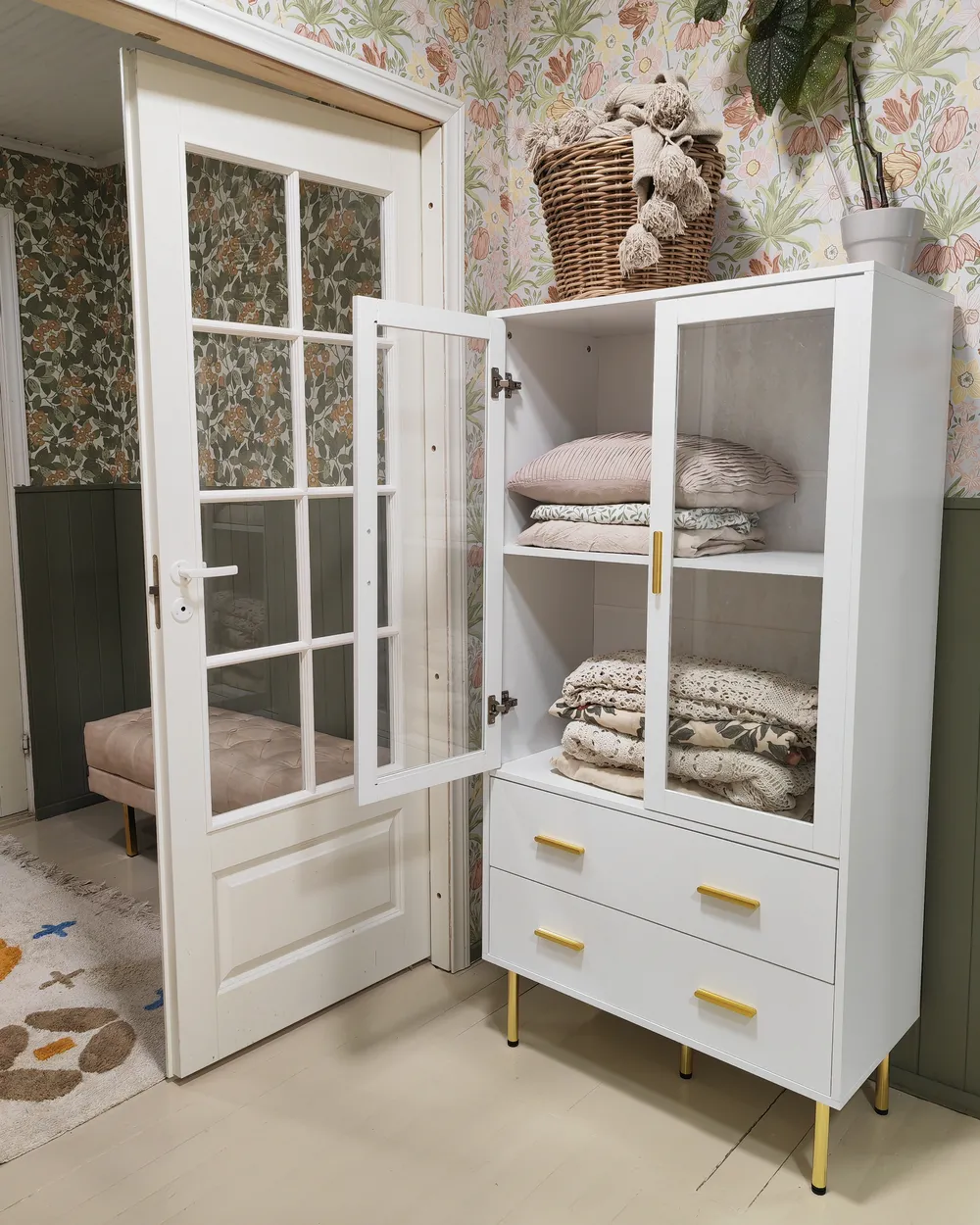 Witryna ze szklaną gablotą MILORA 80 cm Biały_1019864