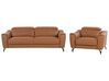 Set divano e poltrona in pelle marrone dorato NARWIK_720641