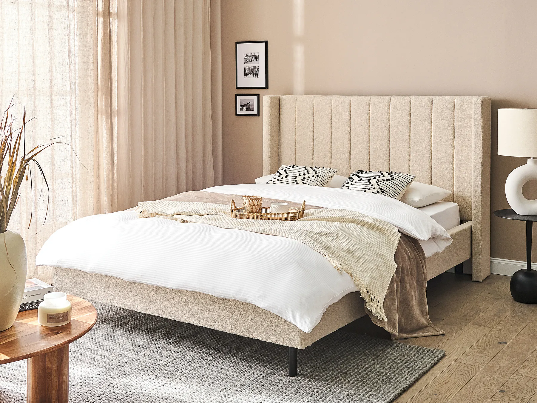 Bed Boucle VILLETTE 140 x 200 cm (EU Double) Beige_882666
