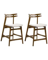 Set of 2 Bar Chairs CYNTHIANA Wood Brown/ Light Beige_1060378