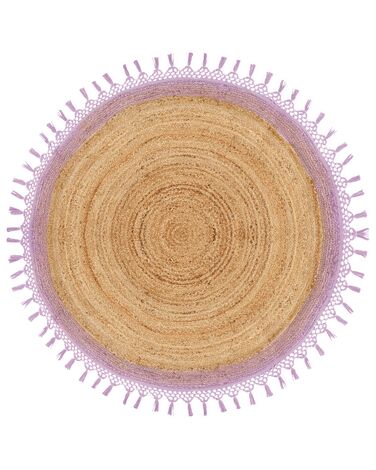 Tapis rond en jute ⌀ 140 cm beige et violet MARTS