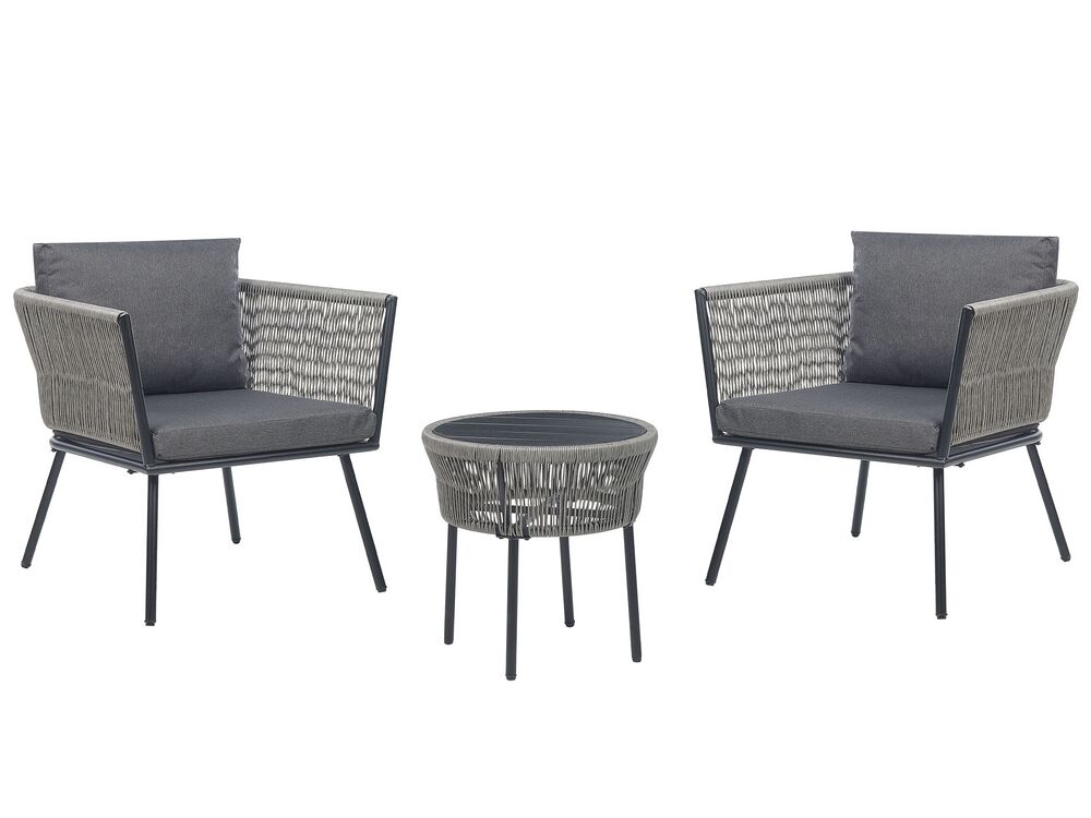 Bistro Set inkl. Kissen GARGANO Polyrattan Grau