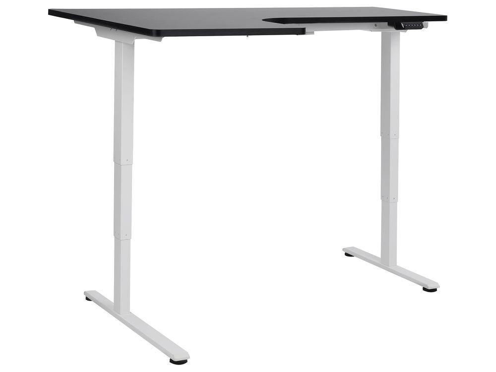 Electric Adjustable Left Corner Desk 160 x 59 cm White and Black DESTINES Beliani