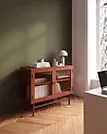 Glass Display Sideboard DEVON 77 cm Metal Golden Brown