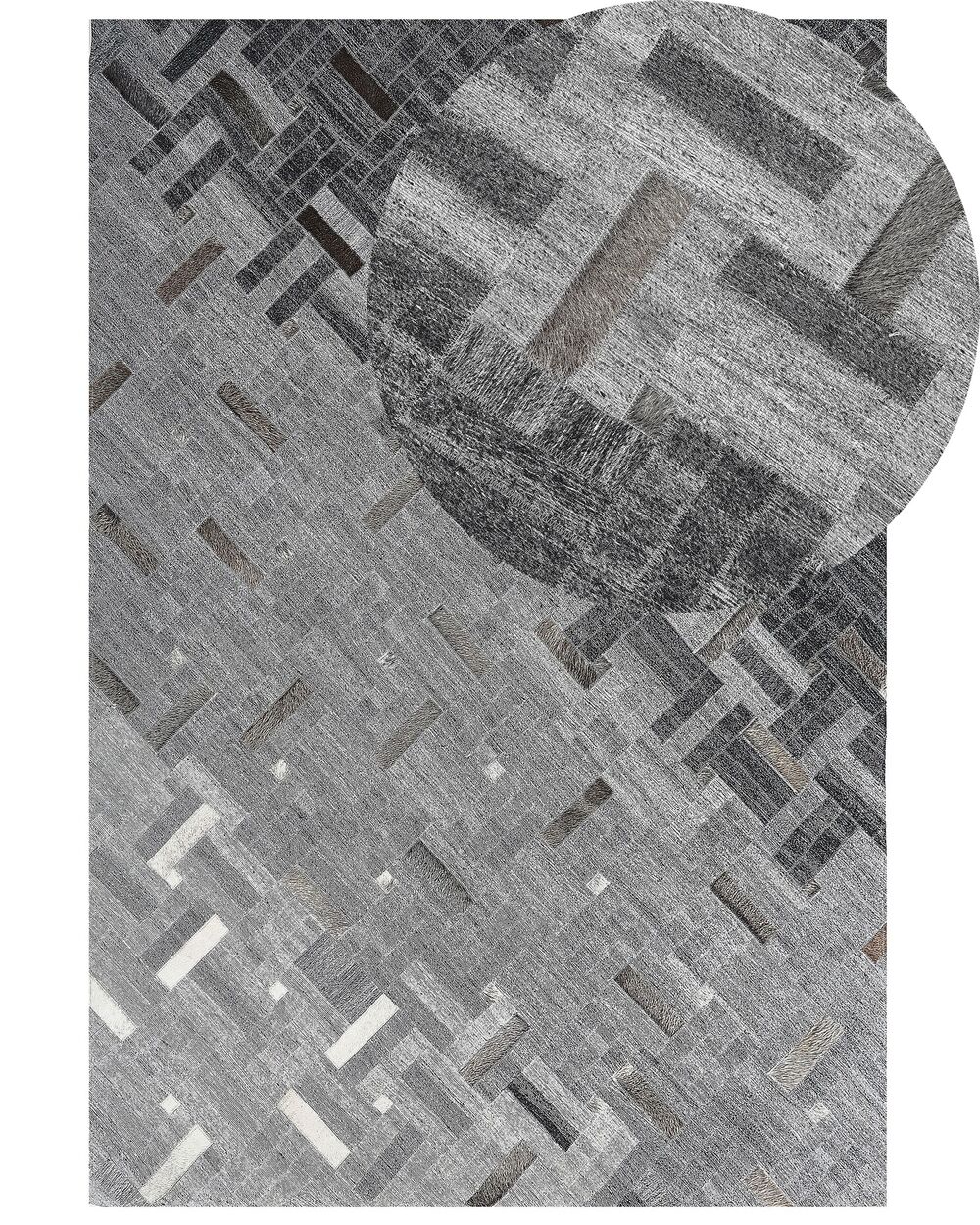 Rug ROLUNAY Dark Grey 140 x 200 cm Leather | Beliani.co.uk