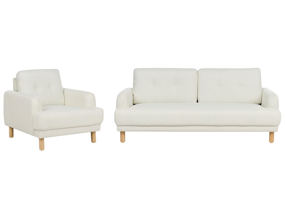 Conjunto de sala de estar 4 lugares TUVE Tecido Branco creme