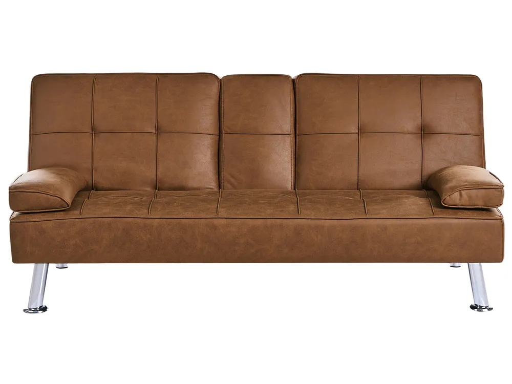 Sofa rozkładana dla 3 osób ROXEN Ekoskóra Złoty brąz