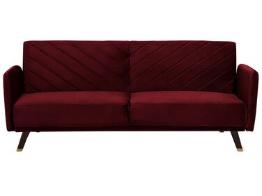 Sofá-cama de 3 lugares em veludo vermelho SENJA