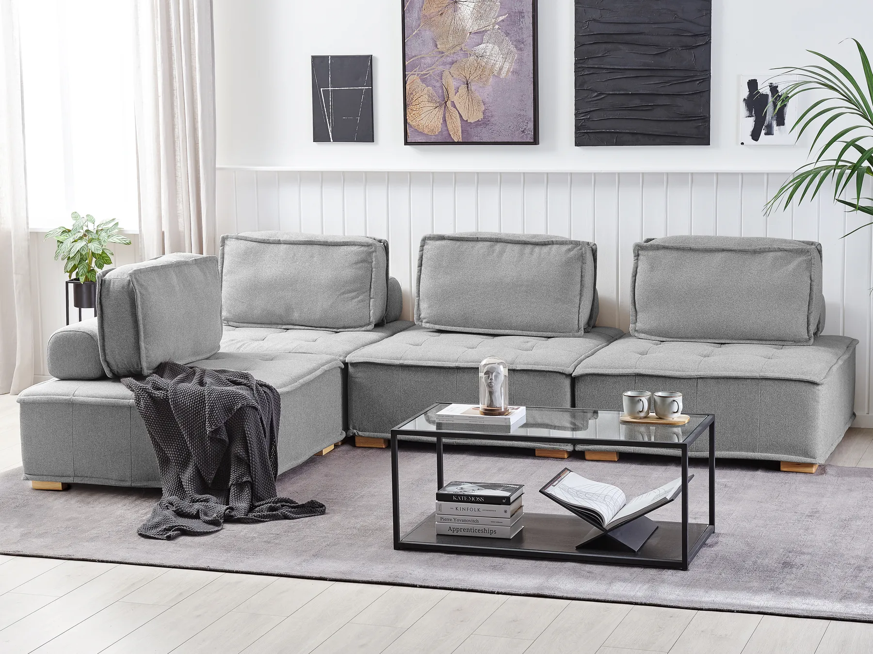 Modular Corner Sofa 4 Seater TIBRO Fabric Grey Right Hand_825605