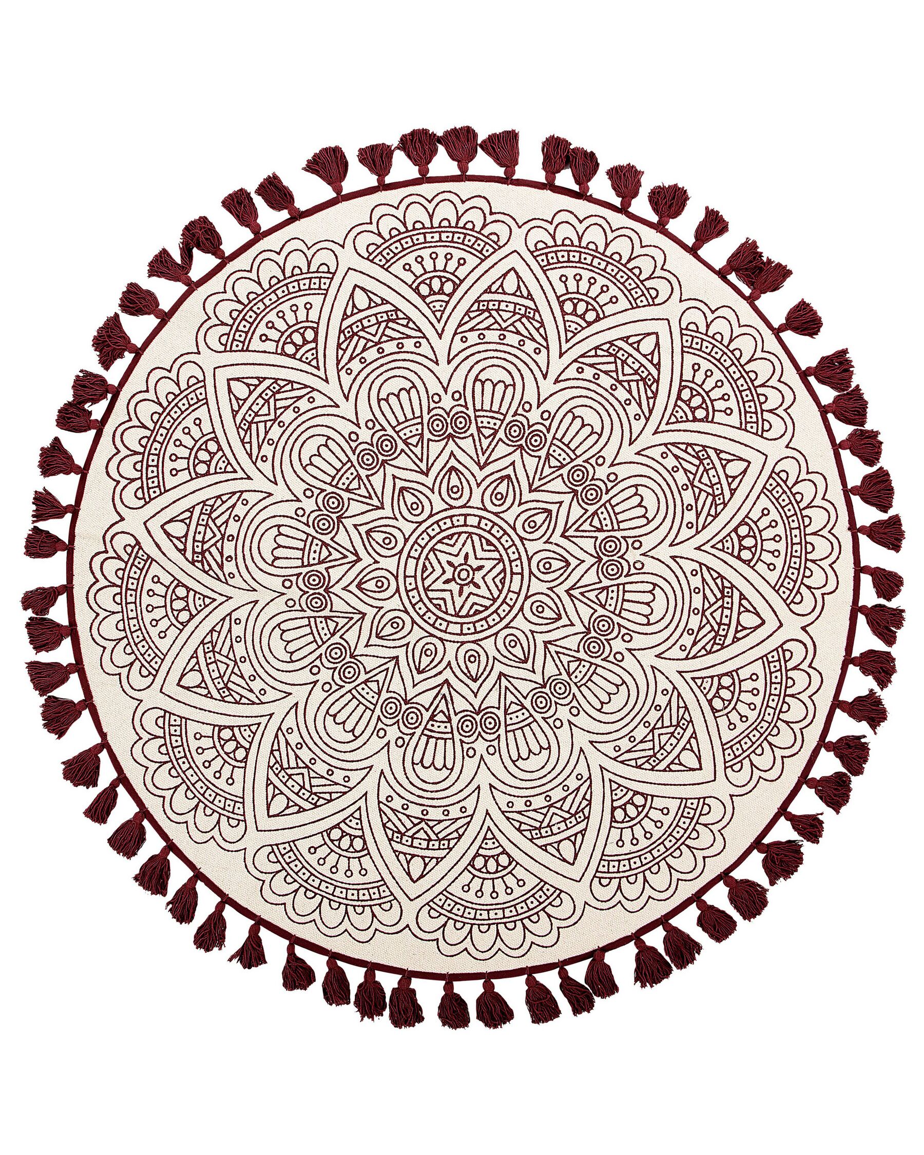 Round Cotton Area Rug Mandala Pattern ø 120 cm Cream and Red AYAKLI_756562