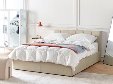 Fabric EU Double Size Ottoman Bed Beige DREUX