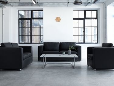 Leather Living Room Set Black HELSINKI