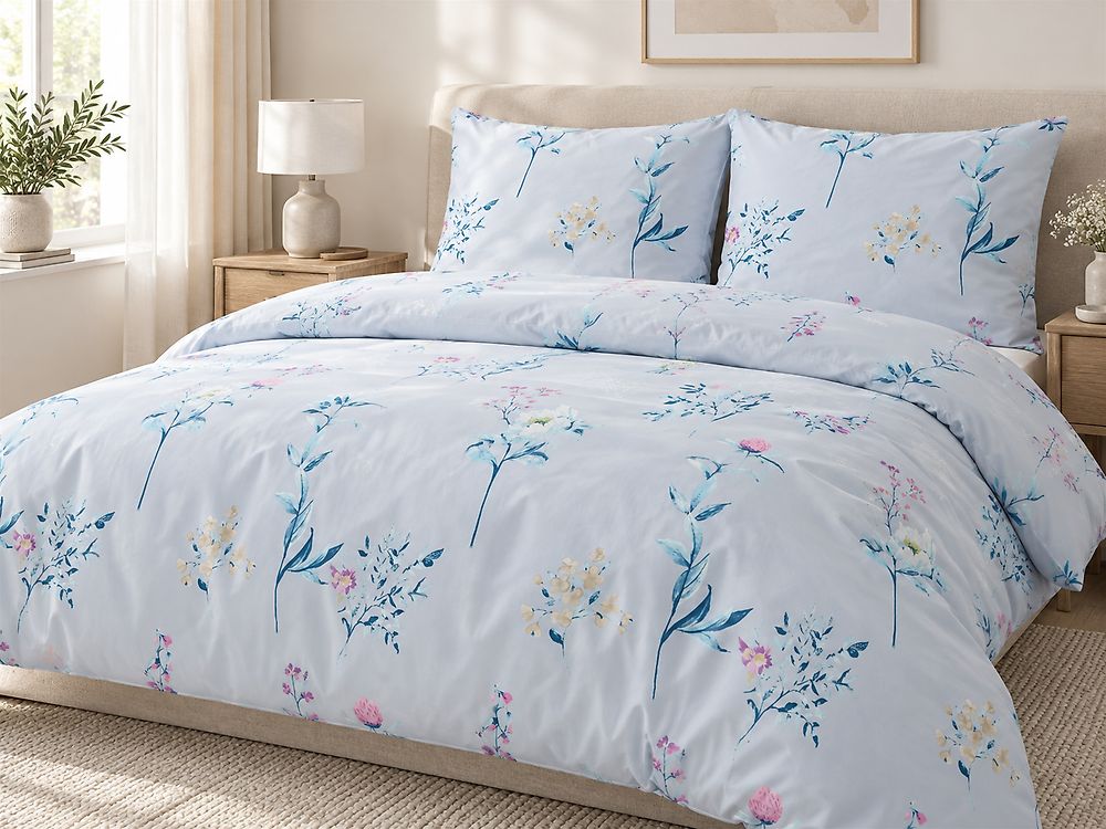 Bettwäsche-Set EVERGREEN 200 x 220 cm Baumwollsatin Hellblau