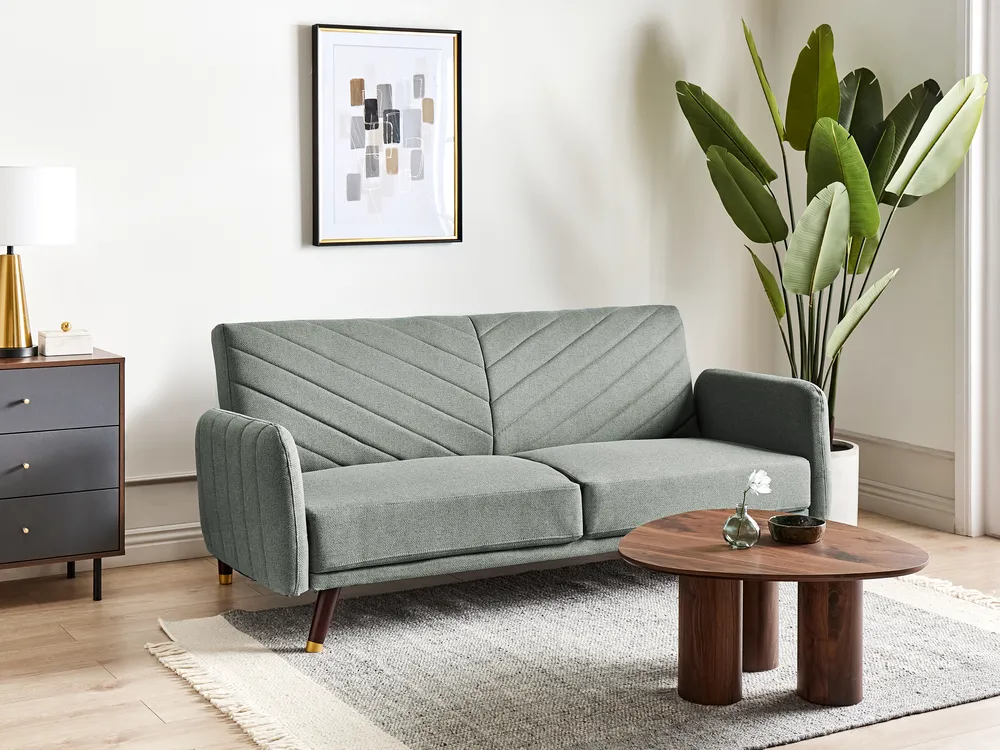 Sofa rozkładana dla 3 osób SENJA Len syntetyczny Zielony