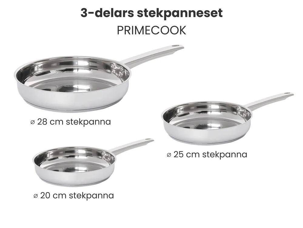 Set med 3 stekpannor PRIMECOOK Rostfritt stål Silver_1051151