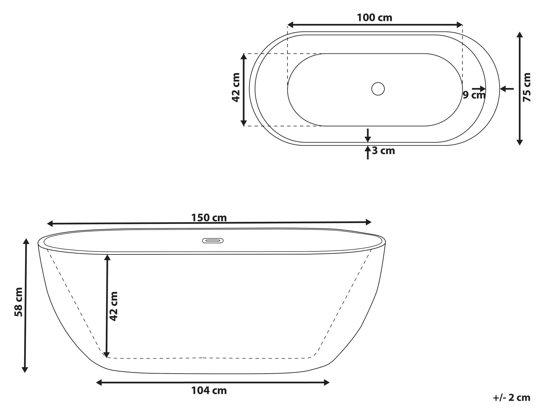 Freestanding Bathtub NEVIS 1500 x 750 mm Black_806466