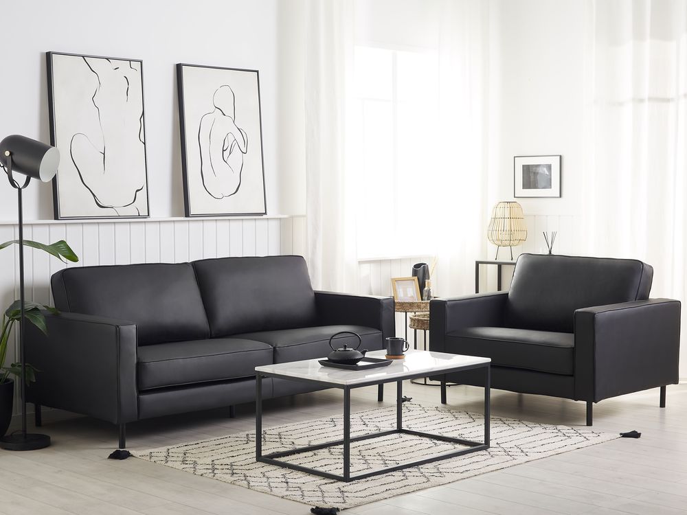 Conjunto de sala de estar 4 lugares SAVALEN Pele Preto