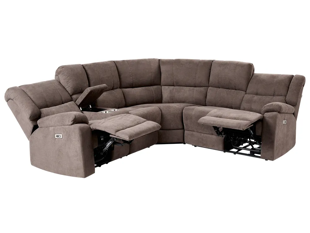 Elektromosan hátradönthető sarokkanapé 5 személyes ROKKE  Barna USB porttal Bal oldali