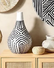 Wazon dekoracyjny OMBILIN 50 cm Ceramika Biały_1184618