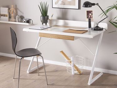 1 Drawer Home Office Desk 120 x 60 cm White with Light Wood FOCUS