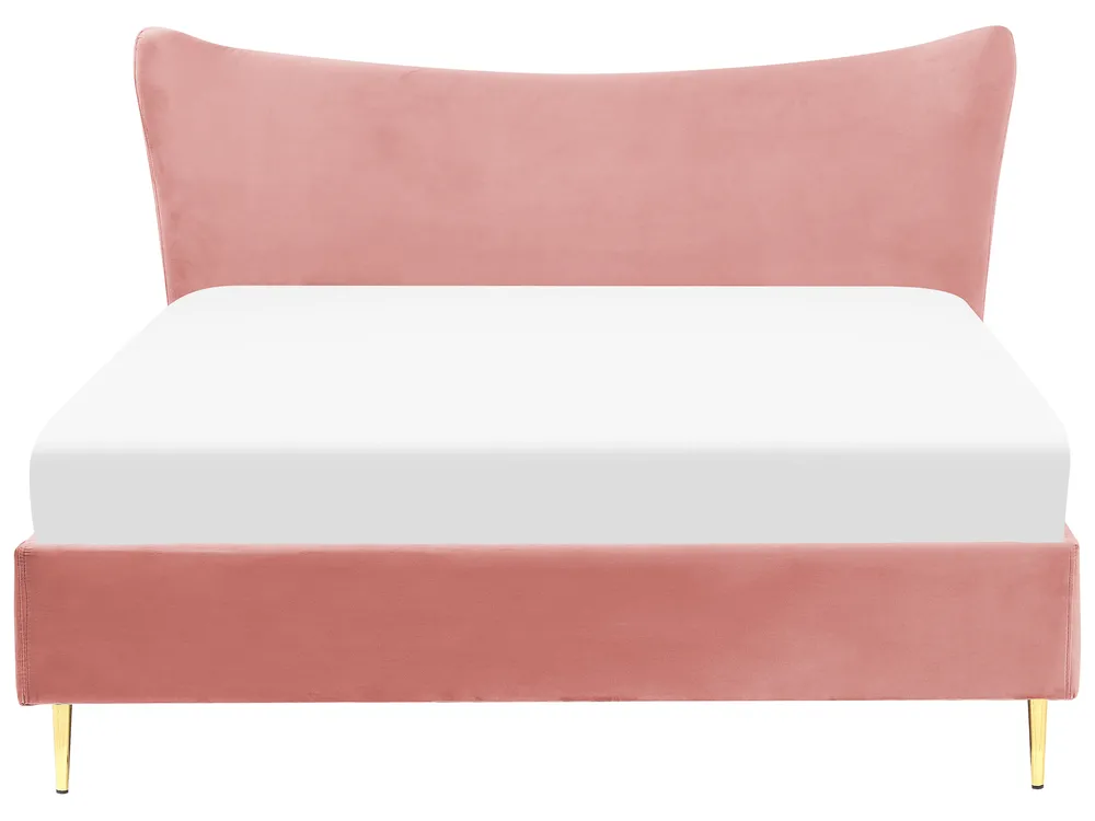 Cama Veludo CHALEIX 160 x 200 cm Rosa pêssego_844527