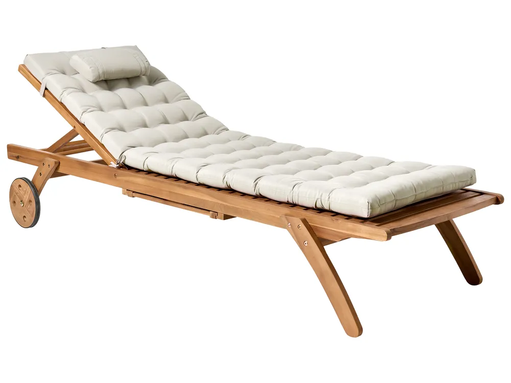 Sonnenliege mit Kissen CESANA PREMIUM mit Relaxfunktion Akazienholz Taupe_991010