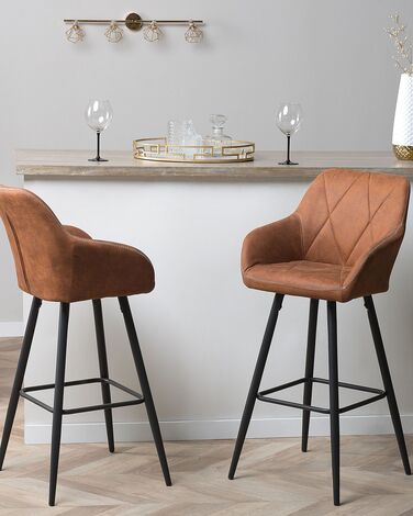 Set of 2 Fabric Bar Chairs Brown DARIEN