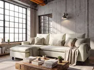 Corner Sofa 3 Seater ELVENES Fabric Light Beige Right Hand_1149691