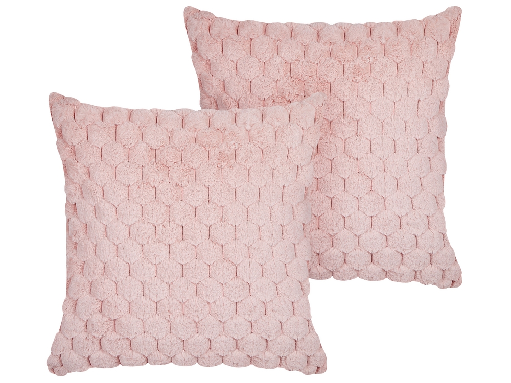 Set of 2 Faux Fur Cushions 43 x 43 cm Pastel Pink PURSLANE Beliani