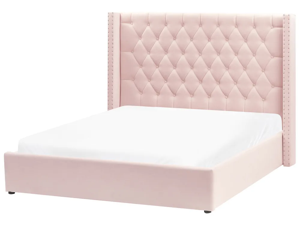 Ottoman Bed LUBBON Velvet Pastel Pink 160 x 200 cm (EU King Size)_833884