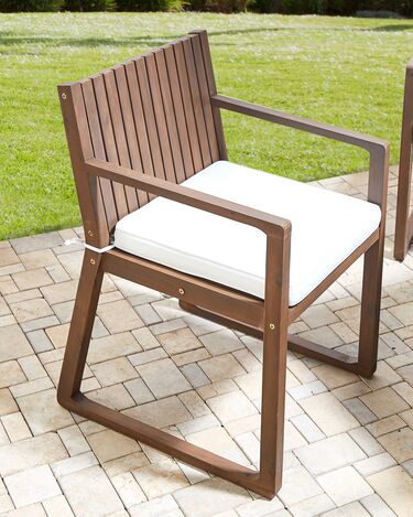 Set of 8 Dark Acacia Wood Garden Dining Chairs with Off-White Cushions SASSARI