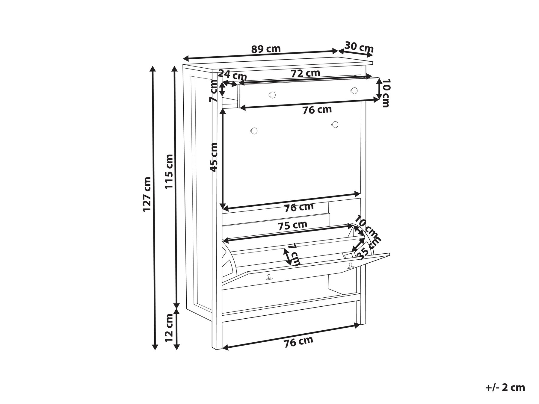 2 Compartment Shoe Storage Cabinet White GIBSON_968001