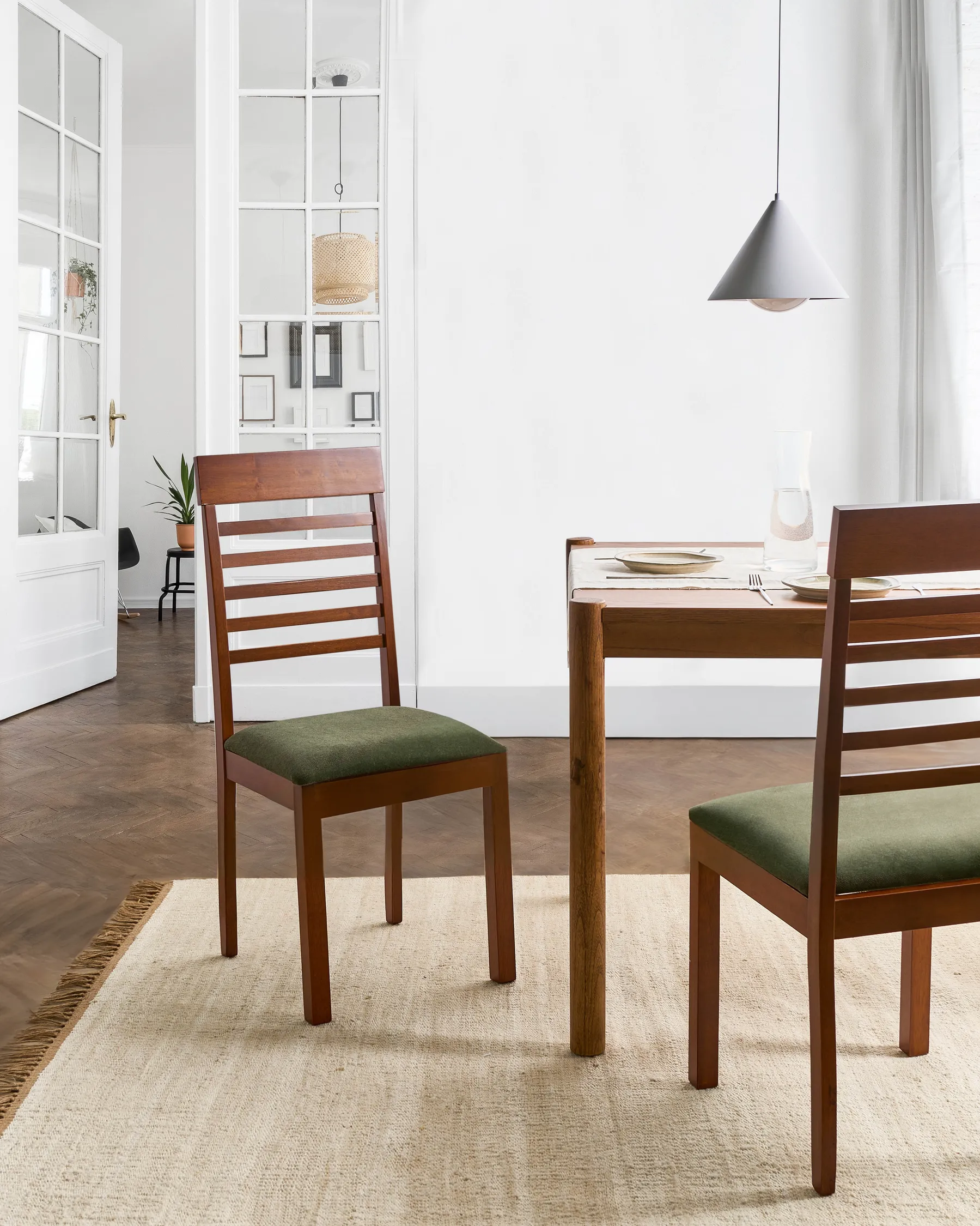 Set di 2 sedie da pranzo ORTLEY Legno Marrone scuro/Verde_1010667