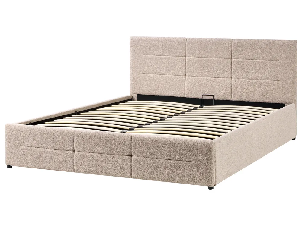Ottoman Bed MASSOGNES Boucle Beige 160 x 200 cm_1030419