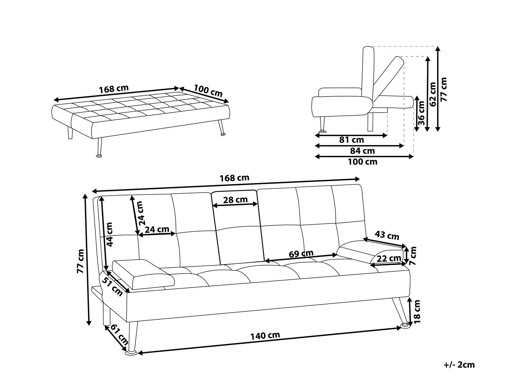 Sofa Bed 3 Seater ROXEN Fabric Blue_701989