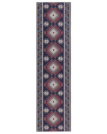 Teppich dunkelblau / dunkelrot 80 x 300 cm orientalisches Muster Kurzflor KANGAL