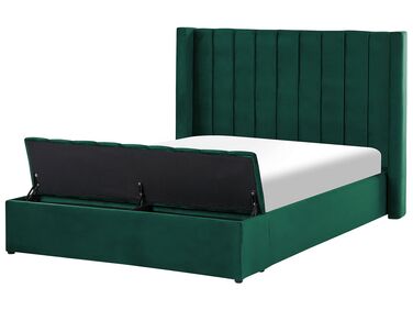 Zamatová posteľ s úložným priestorom 140 x 200 cm zelená NOYERS
