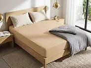 Fitted Sheet JANBU 140 x 200 cm Cotton Beige_1178589