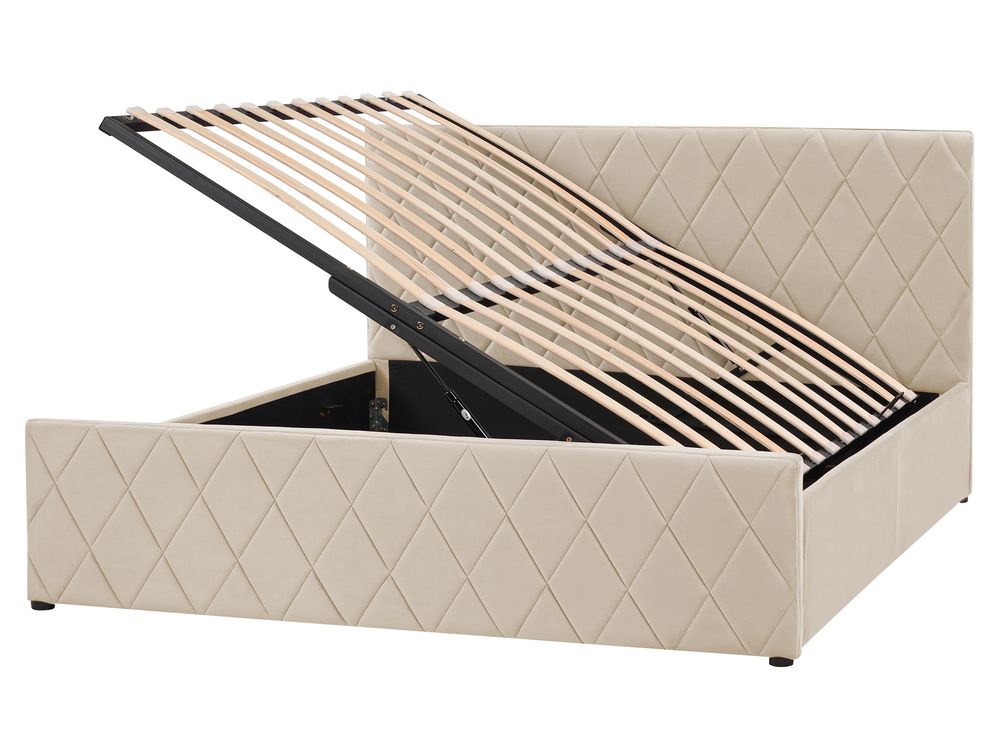 Ottoman Bed ROCHEFORT Velvet Beige 160 x 200 cm (EU King Size)